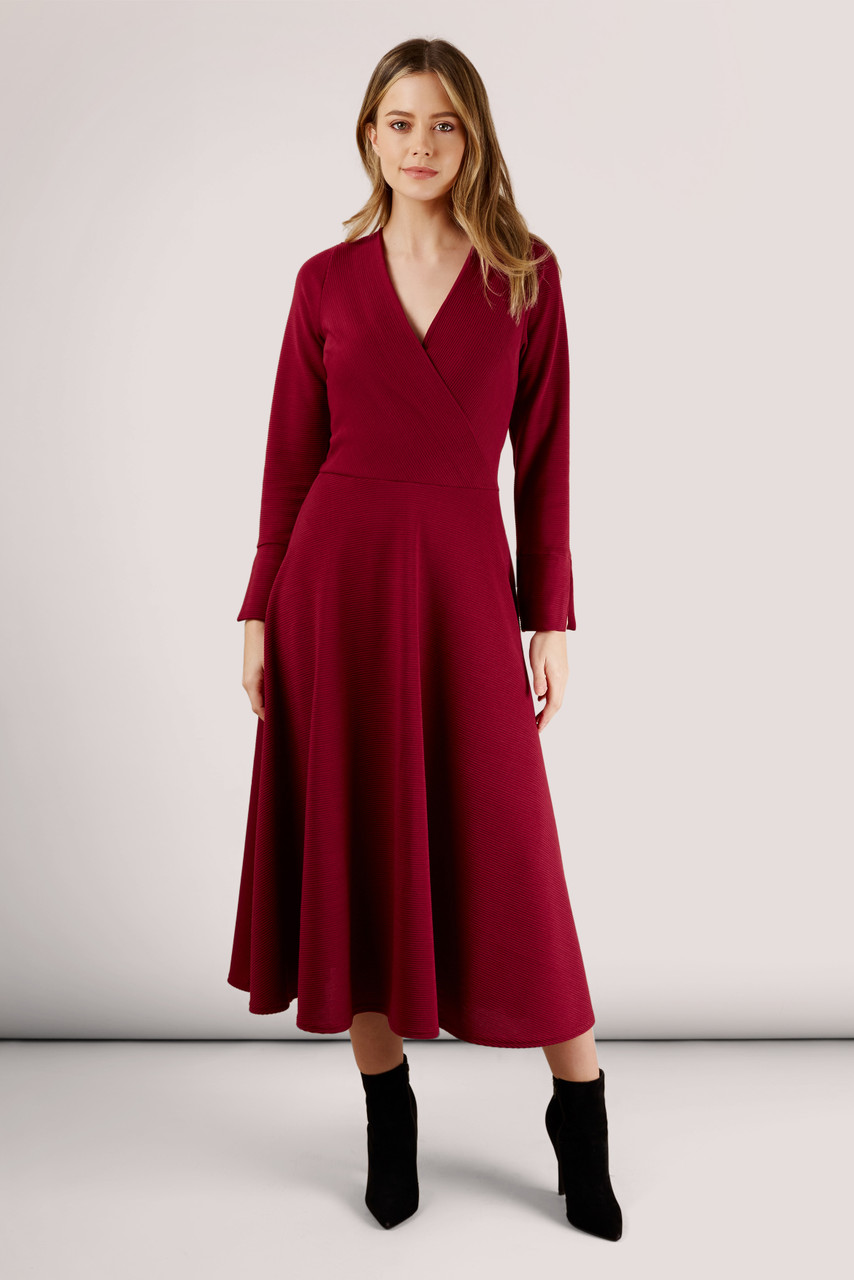 Maroon Long Sleeve Wrap Dress